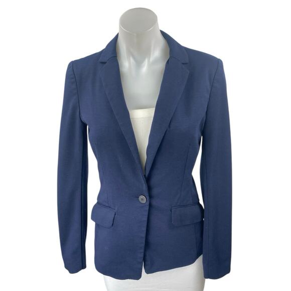 H&M Women's Blue Long Sleeve Single Button Notch Blazer Coat Suit Jacket Size 4 - Picture 1 of 4